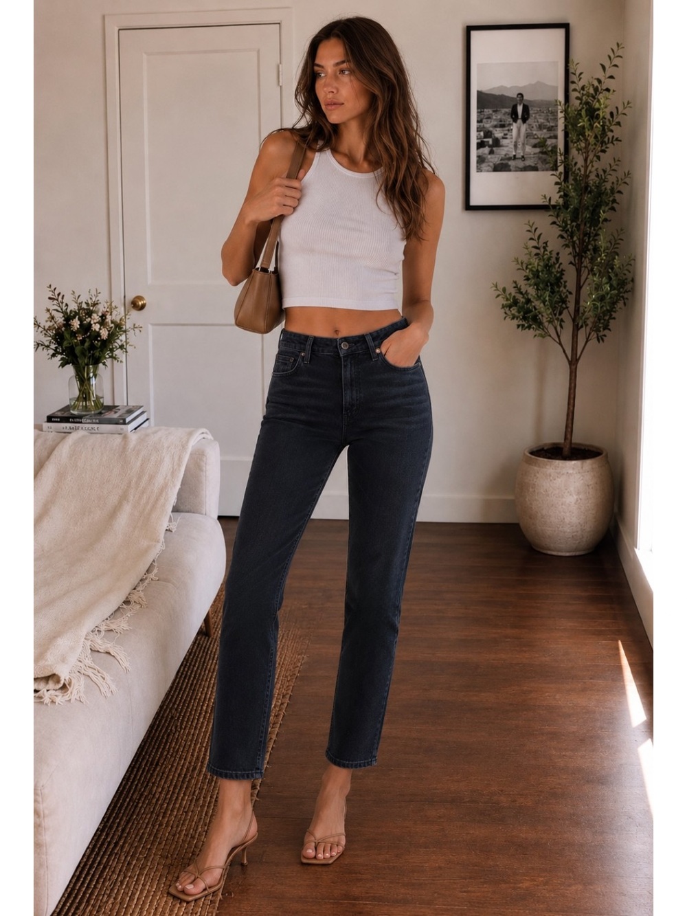 LE JEAN Sabine High Rise Ankle Straight Jeans Sz 24 Milo Black USA $240
